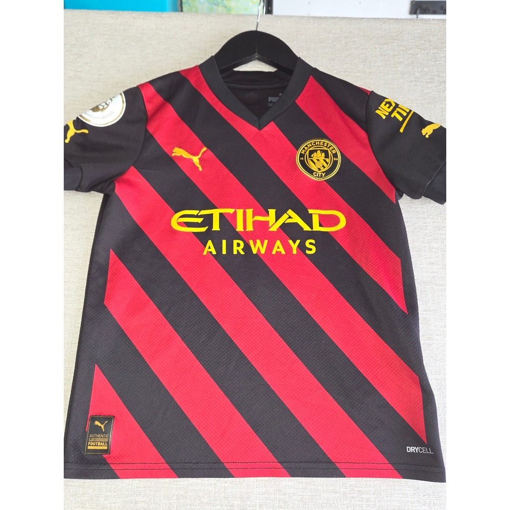 Puma Manchester City 2022/23 Away Jersey Youth Small Black Red Soccer Shirt